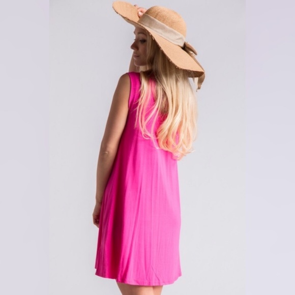 SLEEVELESS HOT PINK DRESS CRISS CROSS SWING FLARE - Picture 3 of 3